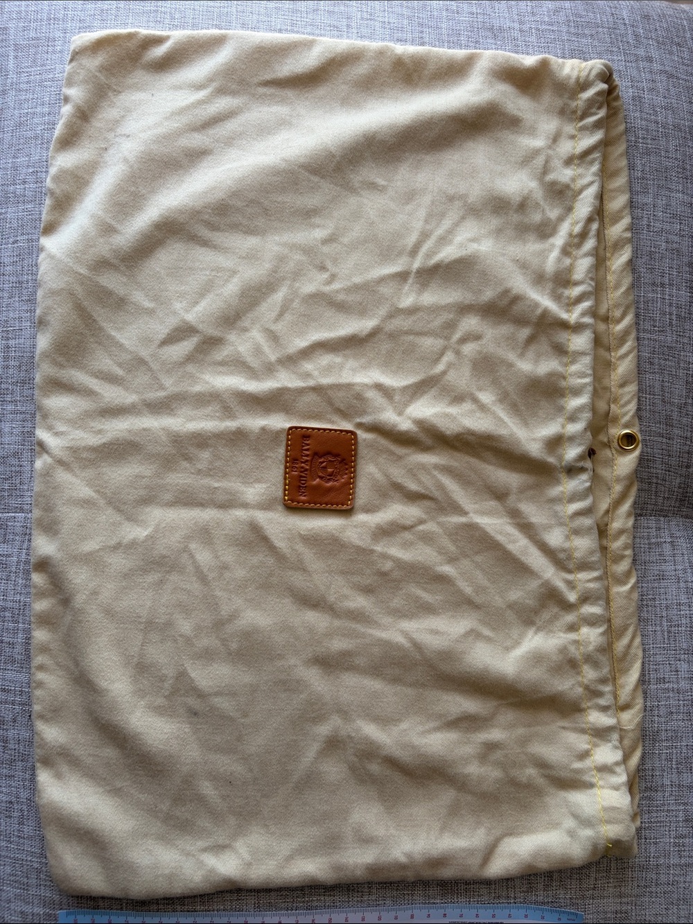 Bally Viden Cream Canvas Cosmetic Dust Bag with Brown Leather Logo Patch